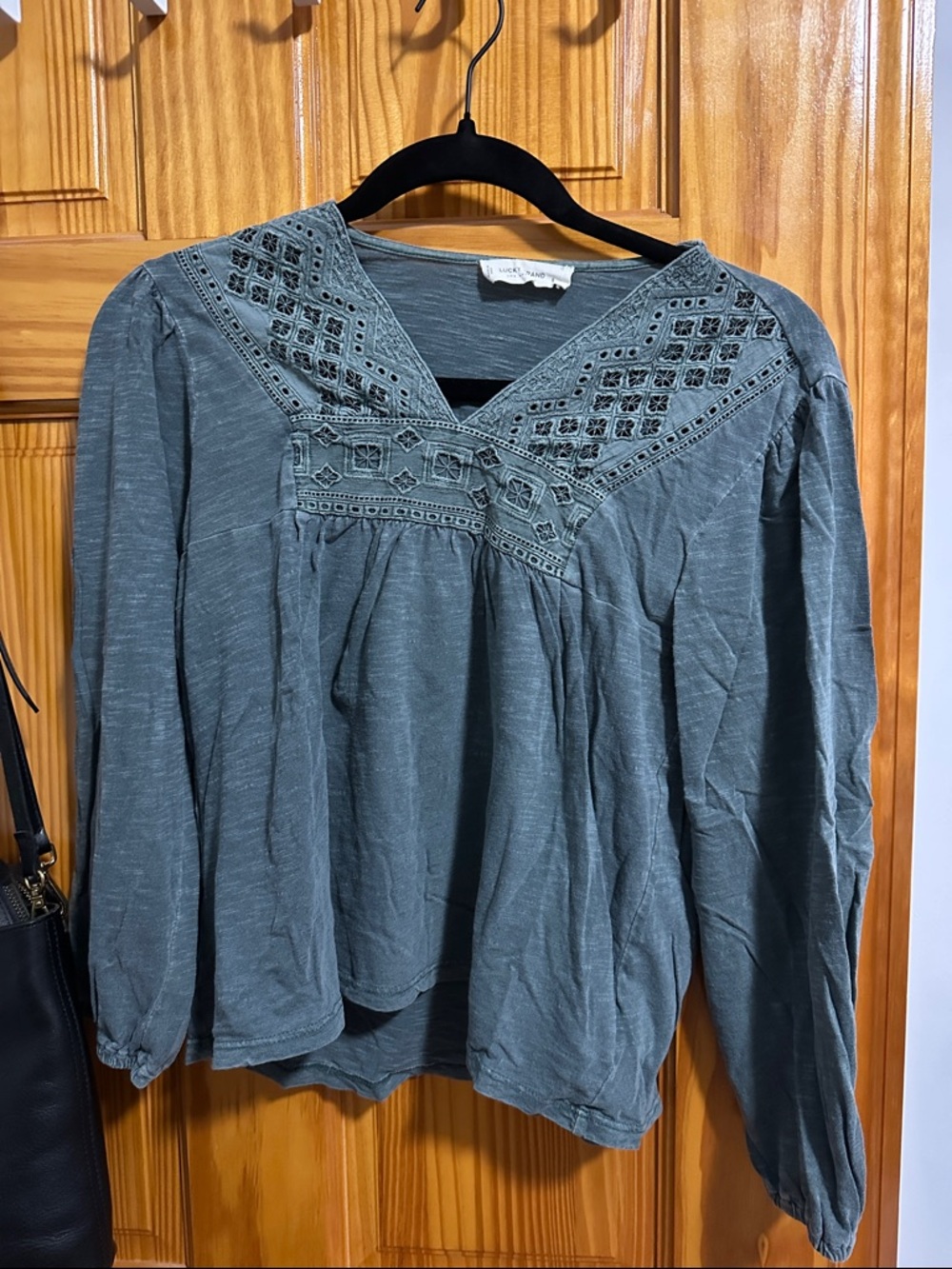 Lucky brand sage green neck spring summer blouse